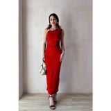 ALFUDO Moda Collection Lavender Tokalı Kırmızı Maxi Elbise