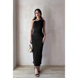 ALFUDO Moda Collection Lavender Tokalı Siyah Maxi Elbise