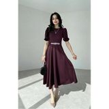 ALFUDO Moda Collection Mürdüm Karpuz Kollu Midi Boy Abiye Mezuniyet Elbise