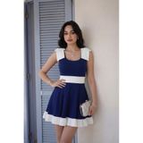 ALFUDO Moda Collection Siyah Beyaz Fiyonk Detaylı Fırfırlı Mini Mezuniyet Abiye Elbise