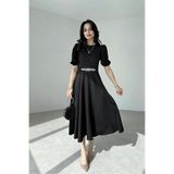 ALFUDO Moda Collection Siyah Karpuz Kollu Midi Boy Abiye Mezuniyet Elbise