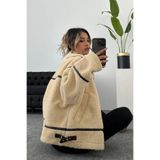 ALFUDO Moda Collection Viral Teddy Peluş Bej Biker Ceket