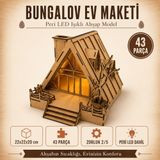 ALG Wood Design Bungalov Ev Maketi Bacalı 3D Ahşap Model | Peri LED Işıklı Ağaç Detaylı Dekoratif Ev | 43 Parça DIY Yapboz | Zorluk Seviyesi 2 | 22x22x20 cm