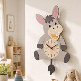 Alg Wood Design Eşek Desenli Sarkaçlı Ahşap Duvar Saati - Çocuk Odası Dekoratif Saat, 56x34 cm, Lazer Kesim Katmanlı MDF, TikTak Mekanizma