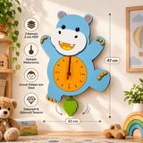Alg Wood Design Hipopotam Su Aygırı Sarkaçlı Duvar Saati, 47 x 33 cm, 3 Katmanlı 3 mm MDF, Çocuk Odası Dekoru