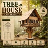 ALG Wood Design Tree House Ağaç Ev Maketi – 3D Ahşap Maket – 15 Parça Lazer Kesim MDF Puzzle – Kolay Montaj – Koleksiyonluk Ev Dekorasyon