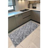 ALgorand Home Kaymaz Tabanlı Makinede Yıkanır Saçaklı Mutfak Halısı Gri