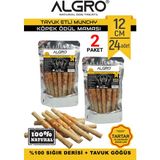 Algro Tavuklu Munchy Sticks Tavuk Göğüs Sarmalı %100 Sığır Derisi 12 cm x 12 Adet 2 Paket
