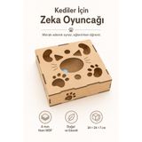 ALGWOOD Kediler İçin Zeka Oyuncağı, 4mm Ham MDF Kedi Yüzü Desenli Kare Bulmaca Kutusu, Pati ve Bıyık Detaylı, Çıngıraklı Top Dahil, 24x24x7 cm, Demonte Gönderim