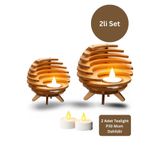 ALGWOOD Lazer Kesim MDF Spiral Tealight Mumluk – 2’li Set (Büyük & Küçük) | Pilli Mum Dahil | Demonte