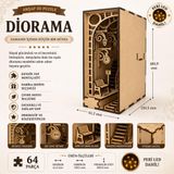 AlgWoodDesign Diorama Ahşap Maket, 64 Parça DIY Minyatür Tren İstasyonu ve Saat Kulesi Book Nook, Peri LED Dahil, MDF 3D Puzzle, Dekorasyon Seti, 13,95 x 6,12 x 18,09 cm