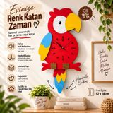 AlgWoodDesign Papağan Duvar Saati 52 x 28 cm, Hareketli Sarkaçlı, Sesli Tik Tak Mekanizmalı, Katmanlı MDF Dekoratif Saat