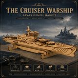 AlgWoodDesign The Cruiser Warship Ahşap Maket Seti 123 Parça – DIY Savaş Gemisi Koleksiyoner Modeli