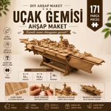 AlgWoodDesign Uçak Gemisi Ahşap Maket Seti 171 Parça – DIY 3D Puzzle Lazer Kesim Deniz Kuvvetleri Koleksiyoner Modeli