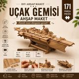 AlgWoodDesign Uçak Gemisi Ahşap Maket Seti 171 Parça – DIY 3D Puzzle Lazer Kesim Deniz Kuvvetleri Koleksiyoner Modeli