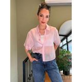 Ali Butik Pembe Şifon Crop Gömlek