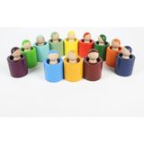 Ali Wooden Aliwooden 12 Li Waldorf Gökkuşağı Insan Figürü ve Kaseleri - Renkli