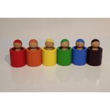 Ali Wooden Aliwooden 6'lı Waldorf Gökkuşağı Insan Figürleri ve Kaseleri - Renkli