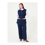 ALİA Denim Cep Detaylı Yelek & Pantolon Büyük Beden Takım - Koyu Lacivert -