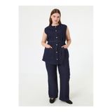 ALİA Denim Cep Detaylı Yelek & Pantolon Büyük Beden Takım - Lacivert -