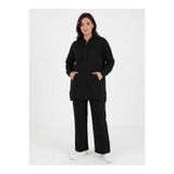 ALİA Fermuarlı Kapuşonlu Spor Sweatshirt&Pantolon Büyük Beden Takım - Siyah -