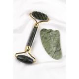 Alibaba Doğaltaş Yeşim Doğal Taş 2’li Özel Kutulu Set Face Roller + Gua Sha Masaj Taşı