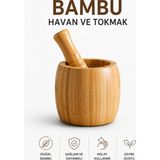 Alıç Bambu Havan ve Tokmak Seti – Ahşap Baharat Sarımsak ve Ot Ezici Mutfak Havanı - 1 Adet