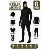 Alıç Erkek Kışlık Siyah Renk Termal Fanila, Tayt, Bere, Boyunluk, Eldiven, Çorap Takımı- 6'lı Parça Askeri