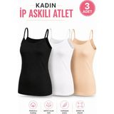 Alıç Kadın Ip Askılı Atlet (Tutku Yetkili Satıcısı) - Pamuklu Rahat Kalıp Günlük Kullanım Iç Giyim Siyah Beyaz Ten – 3 Adet - Çok Renkli - 2XL