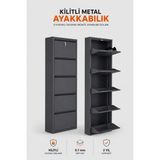 Alıç Kilitli Metal Ayakkabılık Dolabı 5 Kapaklı Duvara Monte Ergonomik Tasarım 169X50X15 cm 0.7 mm Dkp Sac ve Montaj Vidaları - Antrasit