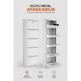 Alıç Kilitli Metal Ayakkabılık Dolabı 5 Kapaklı Duvara Monte Ergonomik Tasarım 169X50X15 cm 0.7 mm Dkp Sac ve Montaj Vidaları - Beyaz