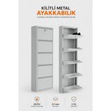 Alıç Kilitli Metal Ayakkabılık Dolabı 5 Kapaklı Duvara Monte Ergonomik Tasarım 169X50X15 cm 0.7 mm Dkp Sac ve Montaj Vidaları - Gri