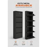 Alıç Kilitli Metal Ayakkabılık Dolabı 5 Kapaklı Duvara Monte Ergonomik Tasarım 169X50X15 cm 0.7 mm Dkp Sac ve Montaj Vidaları - Siyah