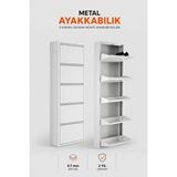 Alıç Metal Ayakkabılık Dolabı 5 Kapaklı Duvara Monte Ergonomik Tasarım 169X50X15 cm 0.7 mm Dkp Sac ve Montaj Vidaları - Beyaz