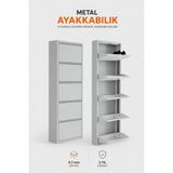 Alıç Metal Ayakkabılık Dolabı 5 Kapaklı Duvara Monte Ergonomik Tasarım 169X50X15 cm 0.7 mm Dkp Sac ve Montaj Vidaları - Gri
