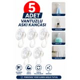 Alıç Şeffaf Vantuzlu Askı Kancası 5'li Delmeden Montaj Güçlü Tutuş Banyo Mutfak Duvar Askılığı