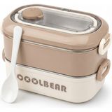 Alıç Yemek Taşıma Kabı 2 Katlı Cool Bear - Kaşıklı Sızdırmaz Lunch Box - Bej