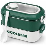 Alıç Yemek Taşıma Kabı 2 Katlı Cool Bear - Kaşıklı Sızdırmaz Lunch Box - Yeşil