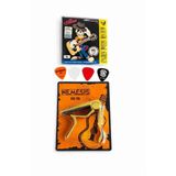 Alice A804 Akustik Gitar Telleri SL ile Nemesis Gold FC-75 Kapo ve 4'lü Pena Seti, Altın Renkli Kapo