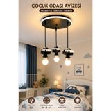 ALİCİM Bebek/Çocuk Odası Beyaz Araba Figürlü 3 lü Siyah Sarkıt Avize