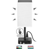 Alimentata Dokunmatik Kontrollü ve USB C+A Şarj Portlu Başucu Masa Lambası, 2 AC Çıkışlı LED Masa Lambası, Minimalist Komodin Lambası, Yatak Odası, Oturma Odası, Ofis, Beyaz için Siyah Kumaş Gölgeli