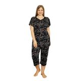 Alimer Büyük Beden Bermuda Bayan Pijama Takımı, Siyah, Bahar Dalı Deseniyle (Siyah, L)