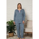 ALİMER Büyük Beden Kadın Pijama Takımı - Çiçek Desenli Uzun Kollu Penye 2808UYB