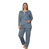 Alimer Büyük Beden Kadın Pijama Takımı, Çok Renkli, Çiçek Desenli,%100 Pamuk Penye, Uzun Kollu