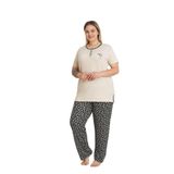 Alimer Büyük Beden Kadın Pijama Takımı, Siyah, 2XL-4XL, Likralı Rink Viskon, Kısa Kol Kapri (BEJ, 3XL)
