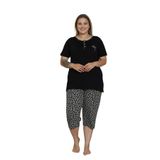 Alimer Büyük Beden Kadın Pijama Takımı, Siyah, 2XL-4XL, Likralı Rink Viskon, Kısa Kol Kapri (SİYAH, 3XL)