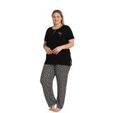 Alimer Büyük Beden Kadın Pijama Takımı, Siyah, Kısa Kol, 2XL-4XL, Likralı Rink Viskon (SİYAH, 3XL)
