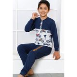 Alimer Indigo Motor Baskılı Uzun Kollu Patlı Bisiklet Yaka Erkek Çocuk Pijama Takımı EDY5162UK-İ - 6 - 7 Yaş
