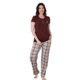 Alimer Kadın Klasik Pijama Takımı, Kahverengi, Likralı Viskon Kumaş (KAHVERENGİ, XL)