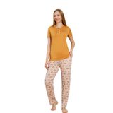 Alimer Kadın Pijama Takımı, Açık Kahve, Ayıcık Desenli, Likralı Viskon, Kısa Kollu (AÇIK KAHVE, 2XL)